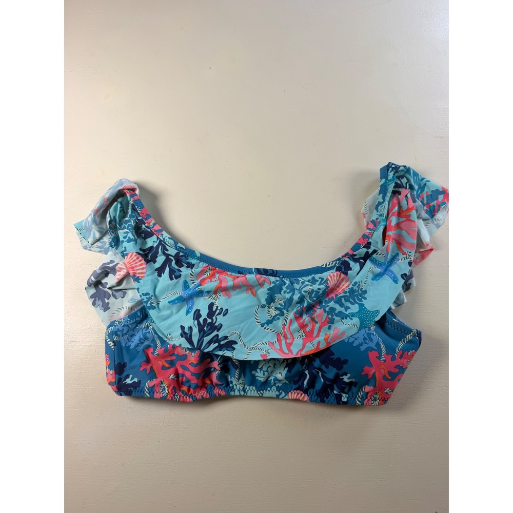 Vera Bradley Bikini Top Women Small Blue Coral Reef Y2K Style Ruffle Flounce